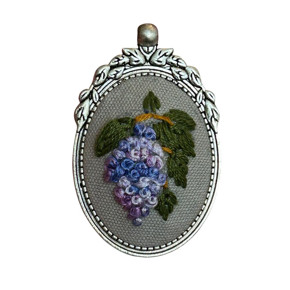 Embroidered Cameo Necklaces Bunch of Grapes
